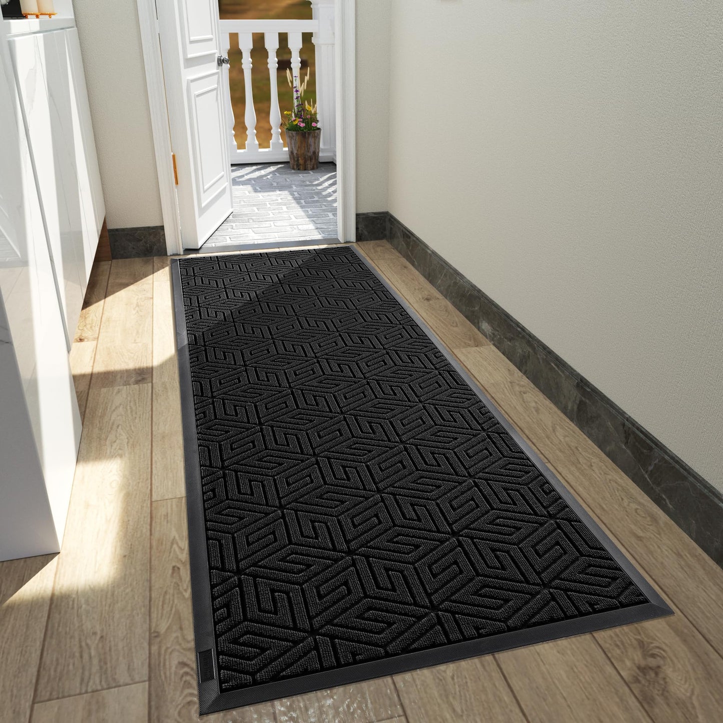 Yimobra Sturdy Front Entrance Door Mat, Heavy Duty Outdoor Indoor Doormat Entryway Floor Mat, Non Slip Rubber Backing, Easy Clean Shoe Scraper, Waterproof, Patio, Lawn, 17x29.5 Inch, Black