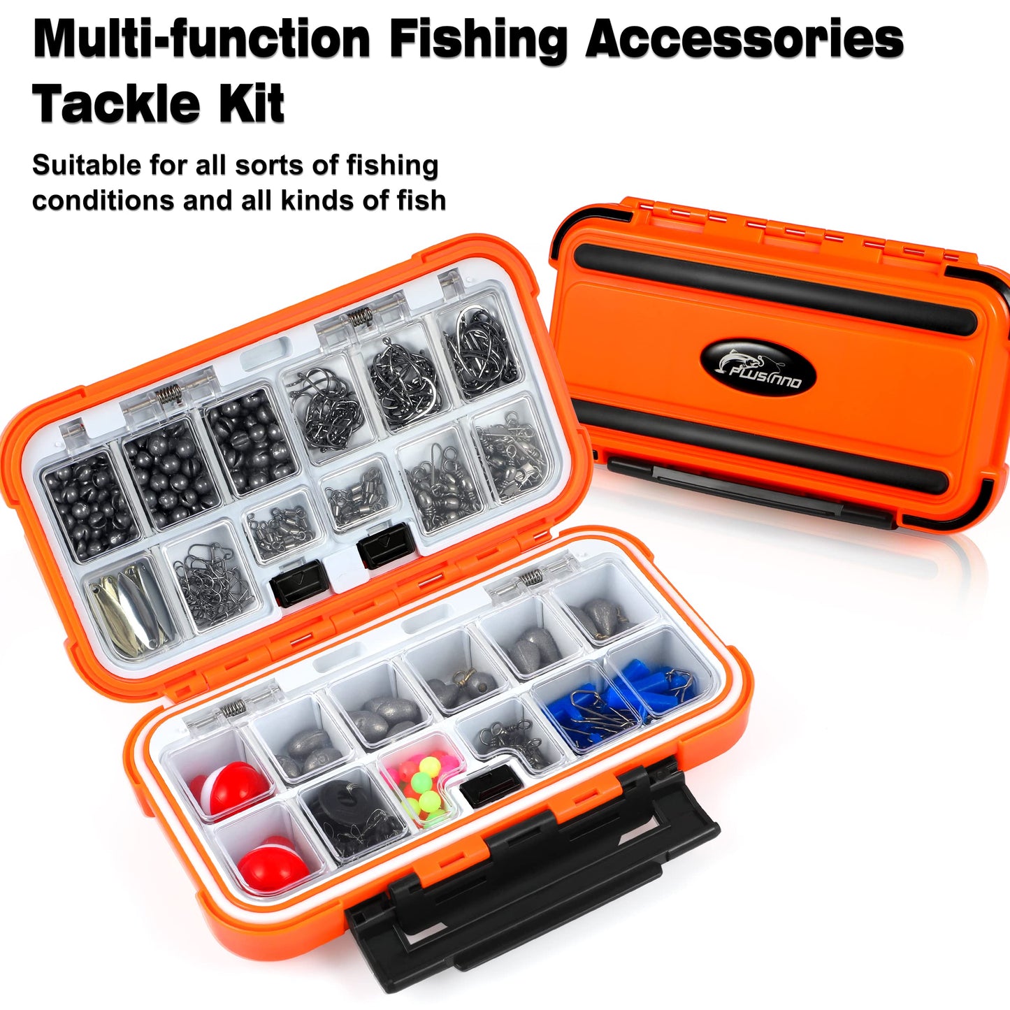 PLUSINNO 253/397pcs Fishing Accessories Kit, Fishing Tackle Box with Tackle Included, Fishing Hooks, Fishing Weights Sinkers, Spinner Blade, Fishing Gear for Bass, Bluegill, Crappie, Fishing