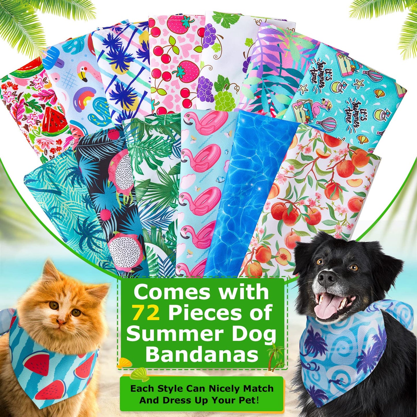 72 Packs Dog Bandanas Bulk Buffalo Plaid Dog Bandana Summer Scarf Triangle Fruit Dog Drool Bibs Fruit Washable Bandana Adjustable Kerchief Dog Cat Bandana for Beach Small Medium Pet Supplies (Fruit)