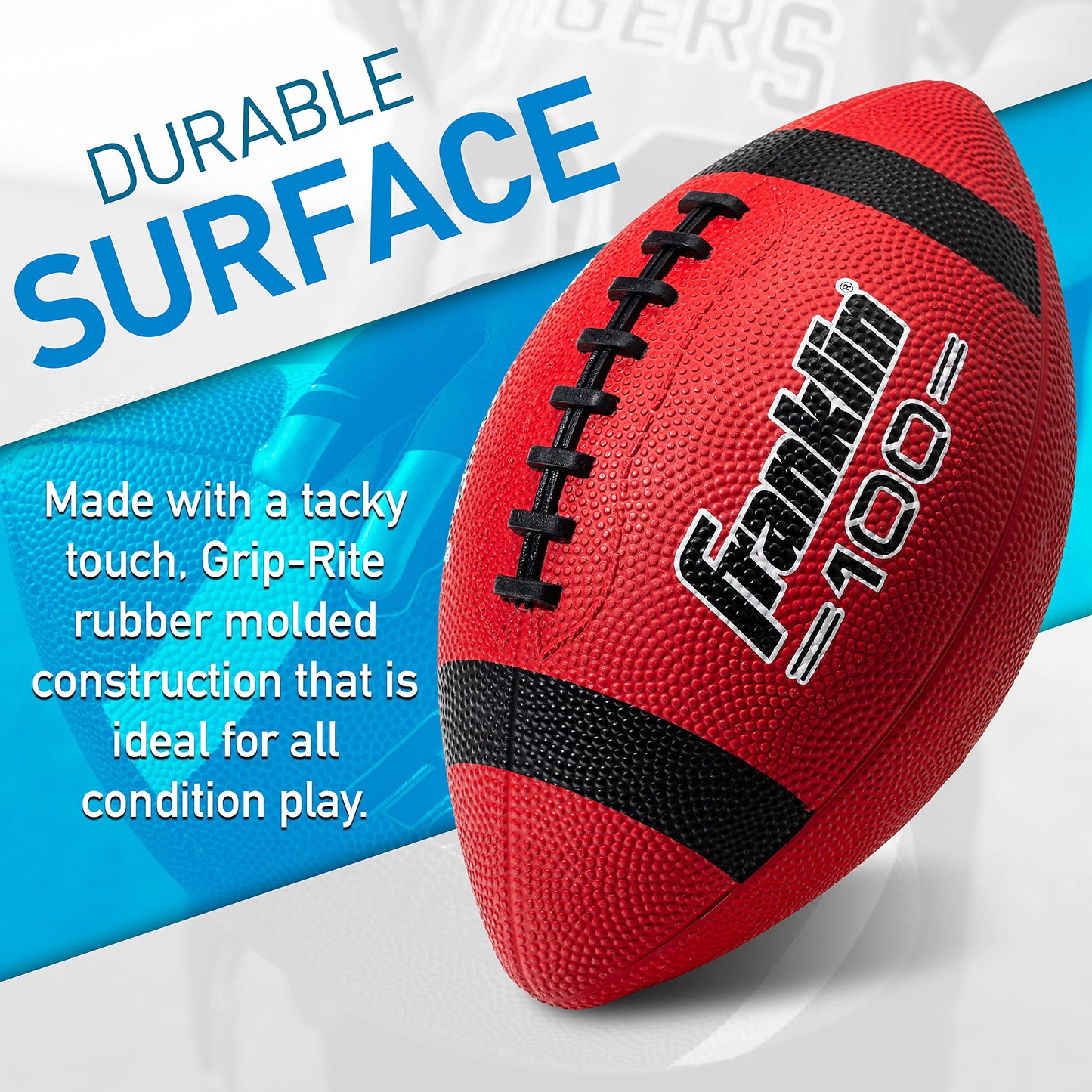 Franklin Sports Kids Junior Football - Grip-Rite 100 Youth Junior Size Rubber Footballs - Peewee Kids Durable Outdoor Rubber Footballs - Single Footballs + 6 Football Bulk Packs Available