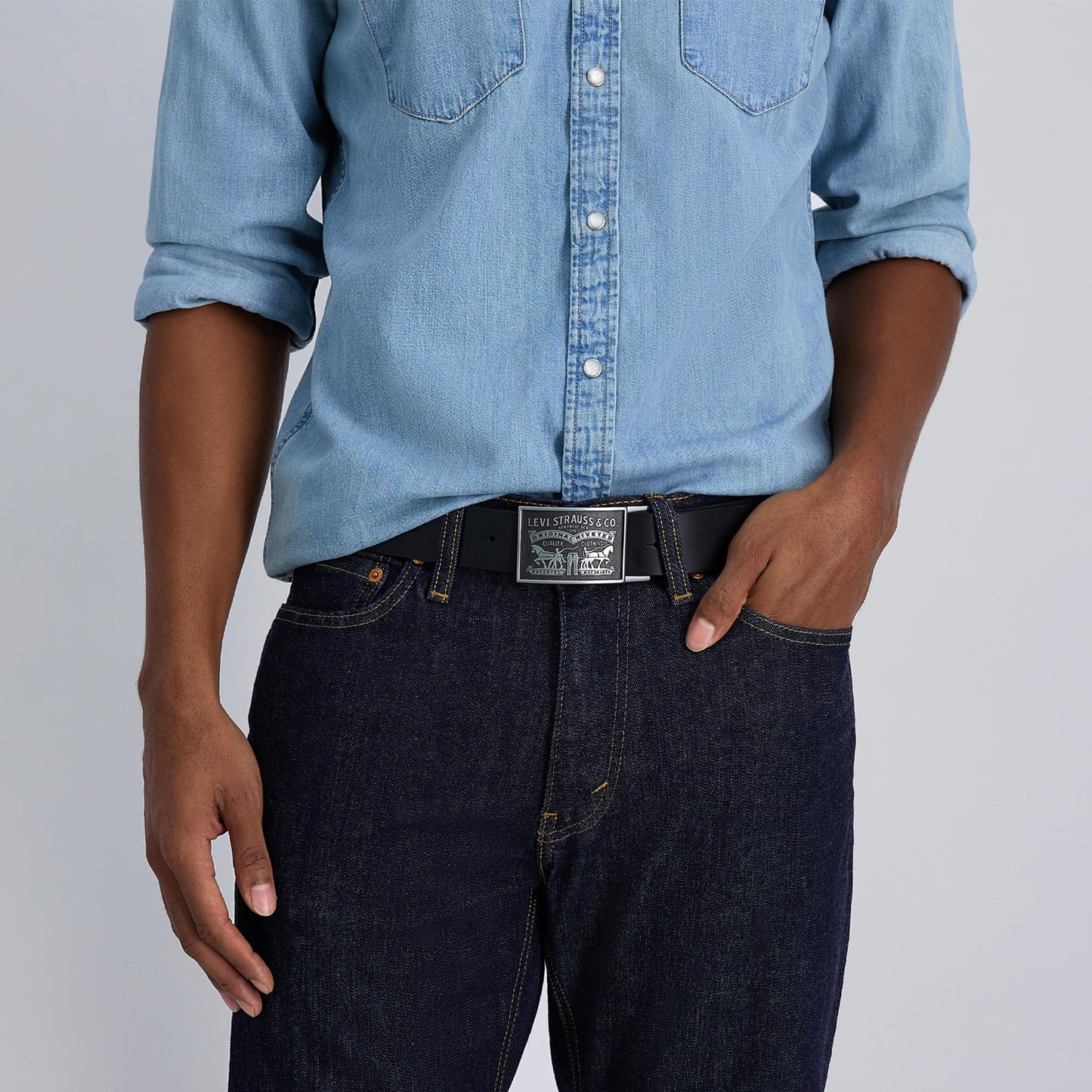 Levi's Men's Everyday Jean Belt with Removable Plaque Buckle