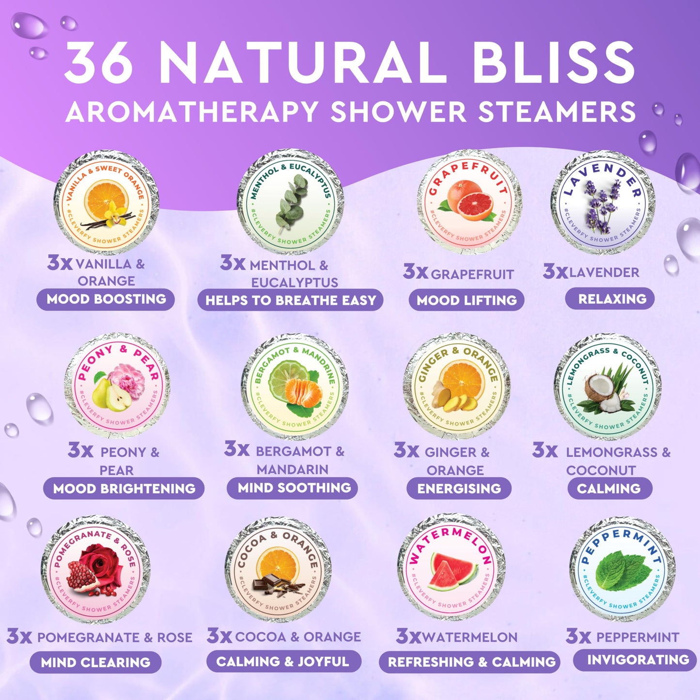 Cleverfy Shower Steamers Aromatherapy - Variety Pack of 6 Shower Bombs with Essential Oils. Personal Care and Relaxation Birthday Gifts for Women and Men. Purple Set