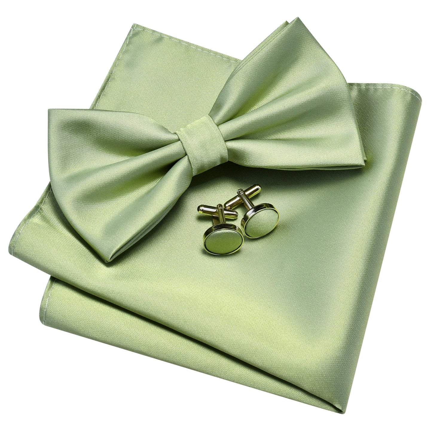 GUSLESON Mens Solid Color Double Fold Pre-tied Bow Tie and Pocket Square Cufflink Set with Gift Box