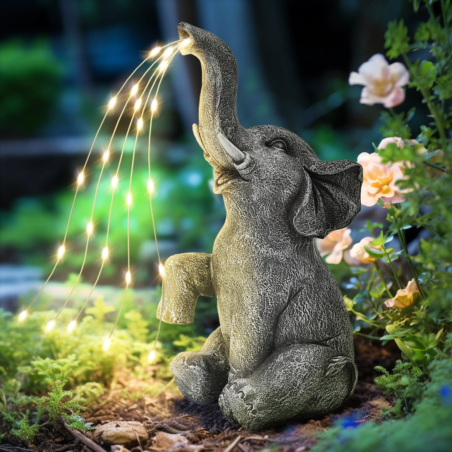 GIGALUMI Elephant Statue Solar Garden Decor LED Light Strings, Birthday Gifts for Women, Gifts for Mom, Outdoor Elephant Decor for Garden, Patio, Yard(Stay On Mode Only)