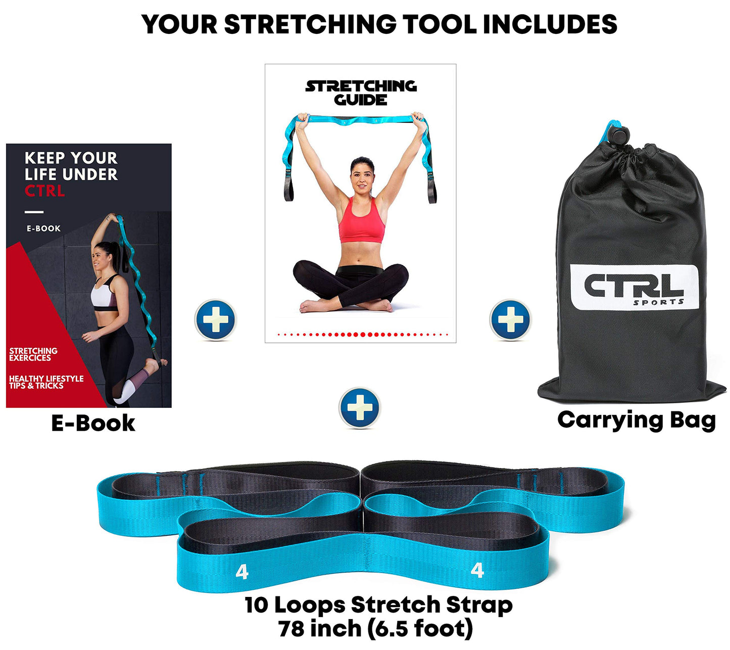 Stretching Strap with Loops - Non Elastic Stretch Band for Physical Therapy, Yoga Strap for Stretching Equipment, Stretch Bands for Exercise and Flexibility - Fascia, Hamstring & Leg Stretcher Belt