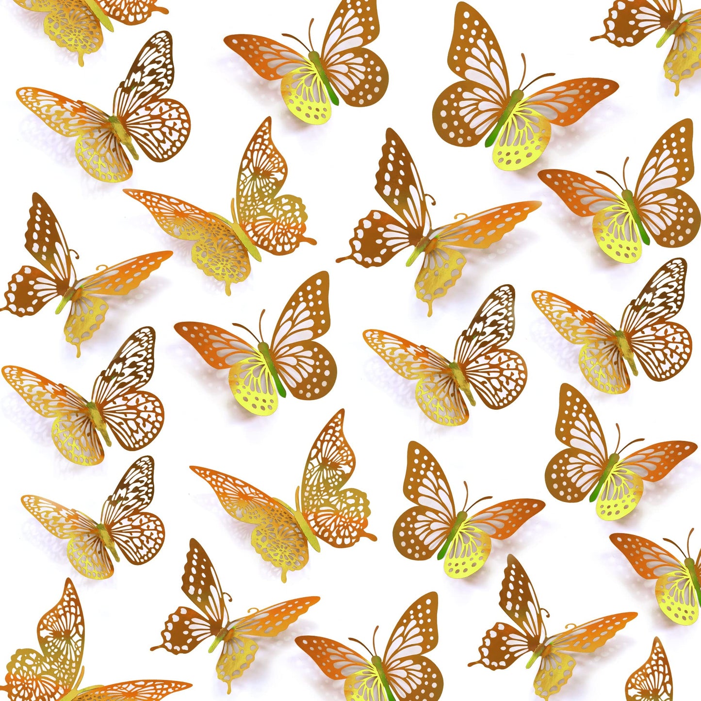 SAOROPEB 3D Butterfly Wall Decor 48 Pcs 4 Styles 3 Sizes, Gold Butterfly Decorations for Butterfly Birthday Decorations Butterfly Party Decorations Cake Decorations, Removable Stickers (Gold)