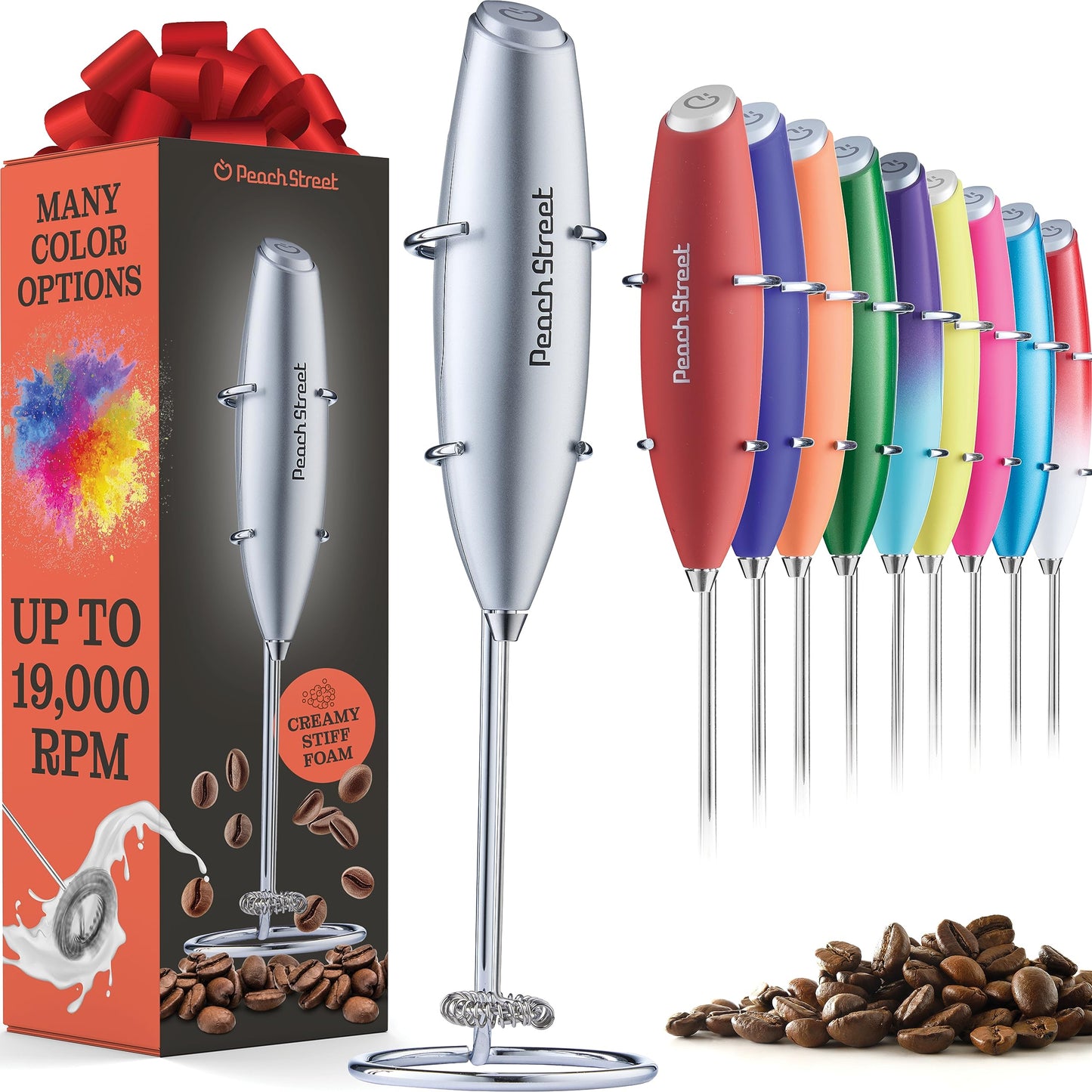 Powerful Handheld Milk Frother, Mini Milk Frother Wand, Battery Operated Stainless Steel Drink Mixer - Milk Frother Stand for Milk Coffee, Lattes, Cappuccino, Frappe, Matcha, Hot Chocolate. Great Gift