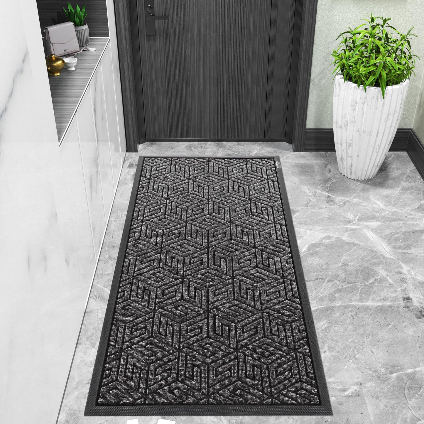 Yimobra Sturdy Front Entrance Door Mat, Heavy Duty Outdoor Indoor Doormat Entryway Floor Mat, Non Slip Rubber Backing, Easy Clean Shoe Scraper, Waterproof, Patio, Lawn, 17x29.5 Inch, Black