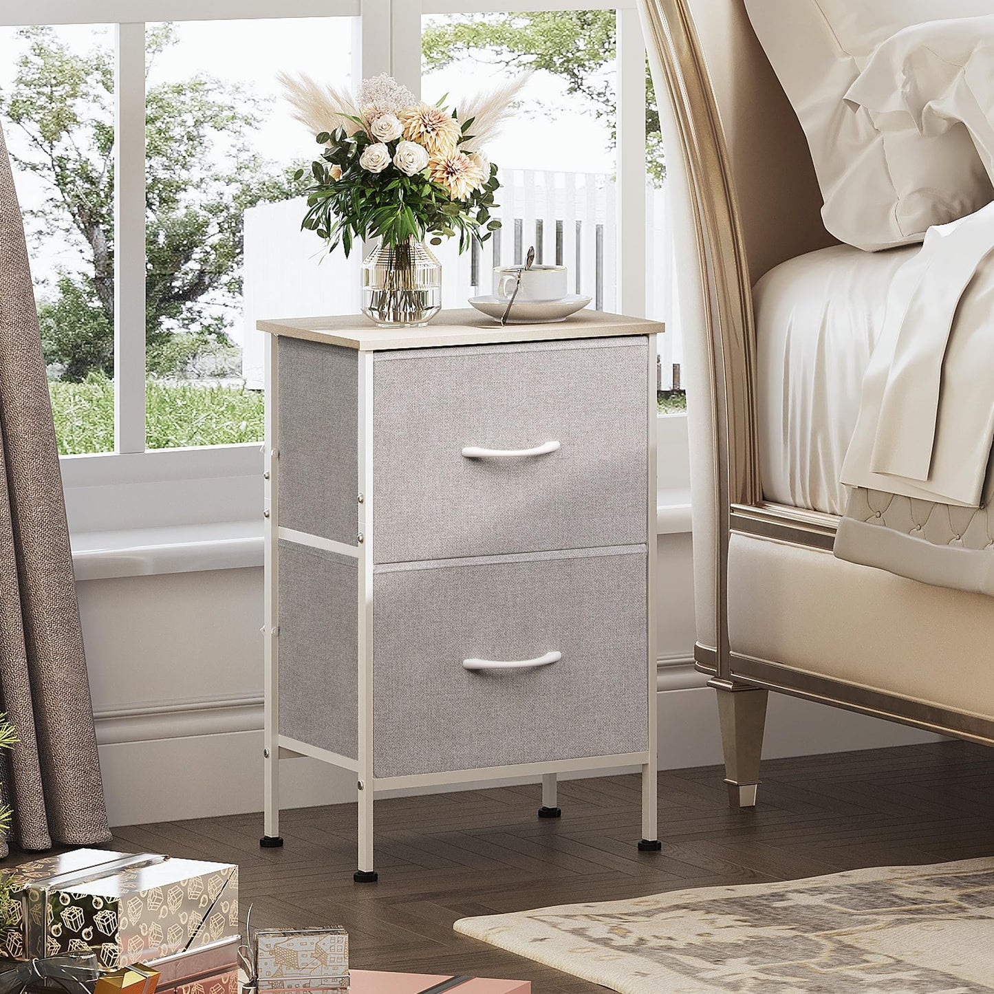 WLIVE Nightstand, 2 Drawer Dresser for Bedroom, Small Dresser with 2 Drawers, Bedside Furniture, Night Stand, End Table with Fabric Bins for Bedroom, Closet, Entryway, College Dorm, Dark Grey