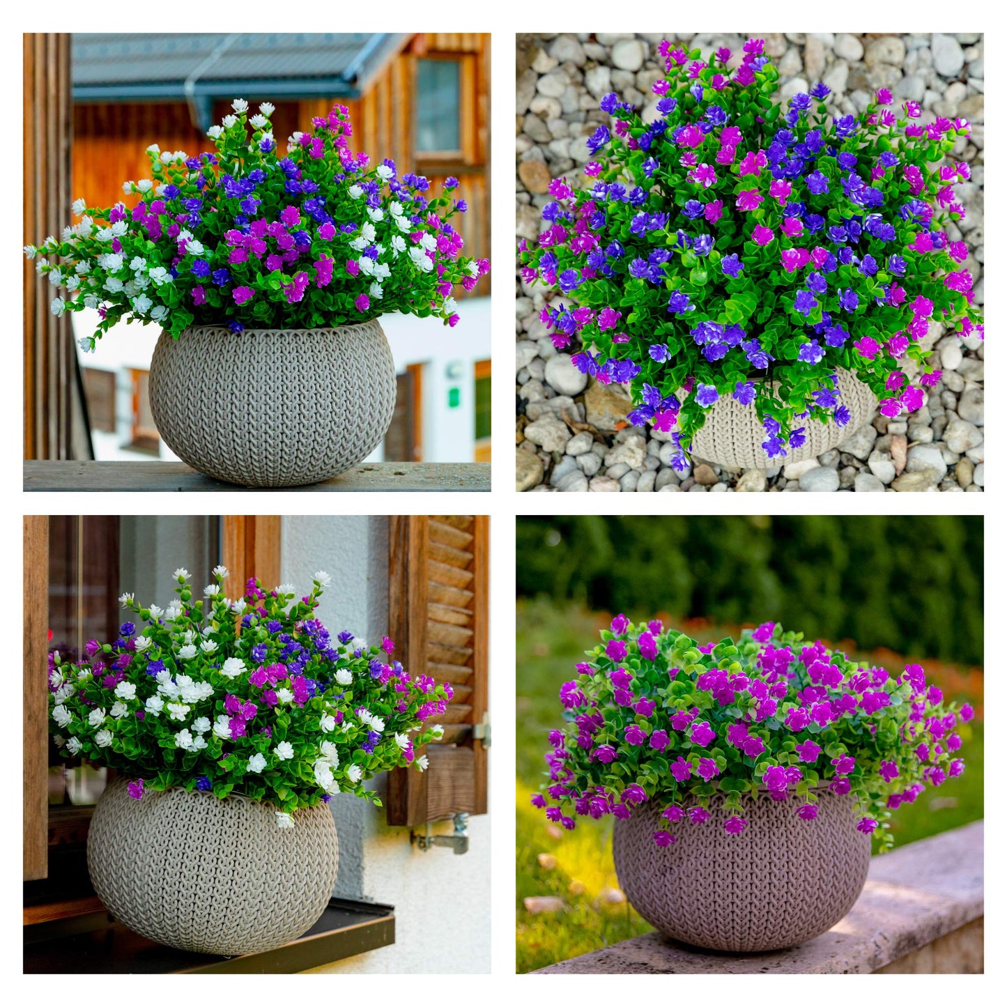 Artificial Flowers for Outdoors UV Resistant - 12 PCS Bundles Faux Fake Outdoor Plants Plastic Flowers Bushes Shrubs No Fade Artificial Greenery Home Porch Stems Outside Window Box Decor(Magenta)