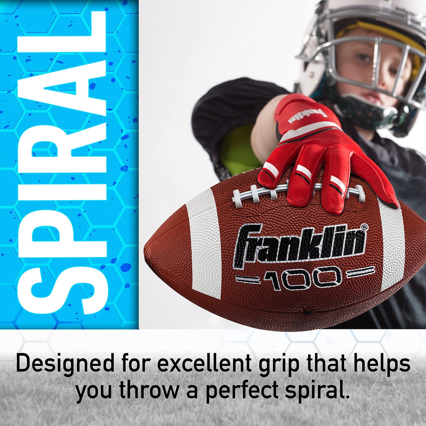 Franklin Sports Kids Junior Football - Grip-Rite 100 Youth Junior Size Rubber Footballs - Peewee Kids Durable Outdoor Rubber Footballs - Single Footballs + 6 Football Bulk Packs Available