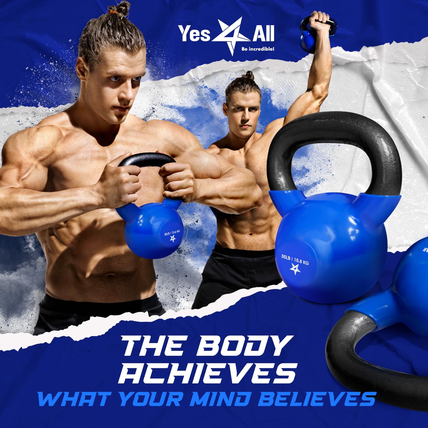 Yes4All Kettlebell Vinyl Coated Cast Iron – Great for Dumbbell Weights Exercises, Full Body Workout Equipment Push up, Grip Strength and Strength Training, PVC