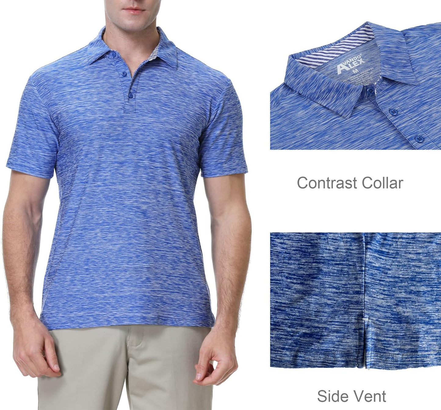 Alex Vando Mens Golf Shirt Moisture Wicking Quick-Dry Short Sleeve Casual Polo Shirts for Men