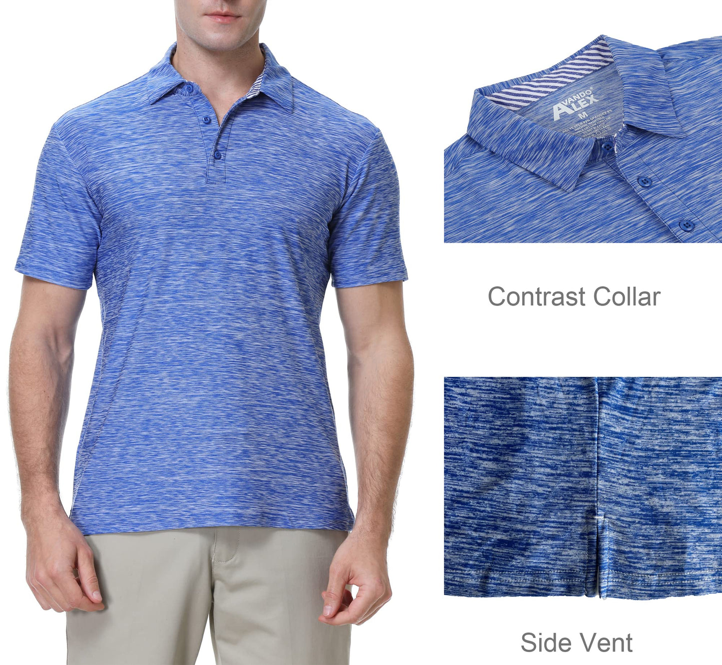 Alex Vando Mens Golf Shirt Moisture Wicking Quick-Dry Short Sleeve Casual Polo Shirts for Men