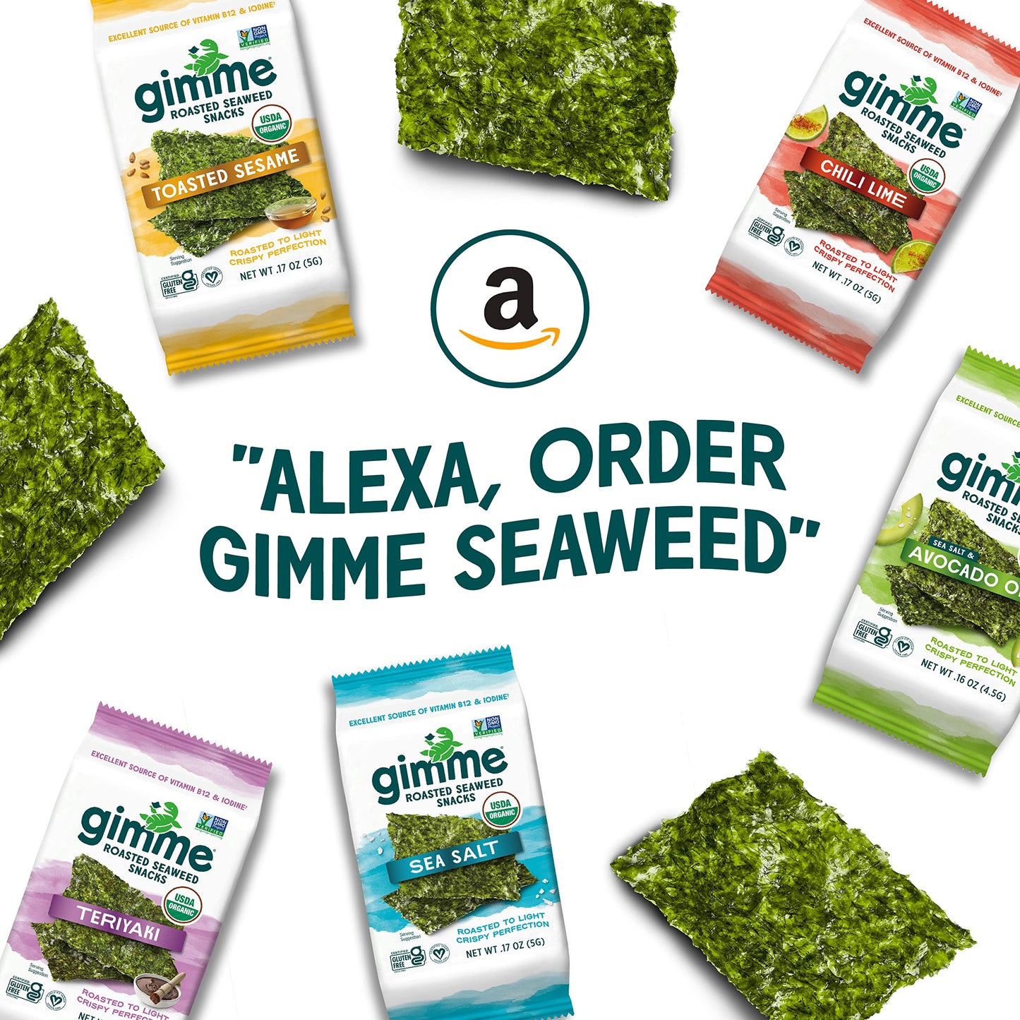 gimMe - Sea Salt & Avocado Oil - 0.16 Oz (Pack of 20) - Organic Roasted Seaweed Sheets - Keto, Vegan, Gluten Free - Great Source of Iodine & Omega 3’s - Healthy On-The-Go Snack for Kids & Adults