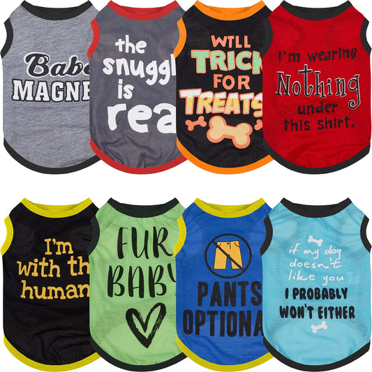 8 Pieces Dog Shirts Printed Clothes with Funny Letters Summer Cool Puppy Shirts Breathable Outfit Soft Dog Sweatshirt for Pet Cats (Classic Pattern,Medium)