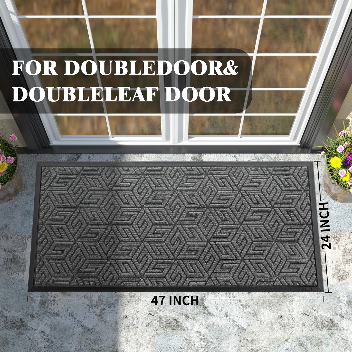 Yimobra Sturdy Front Entrance Door Mat, Heavy Duty Outdoor Indoor Doormat Entryway Floor Mat, Non Slip Rubber Backing, Easy Clean Shoe Scraper, Waterproof, Patio, Lawn, 17x29.5 Inch, Black