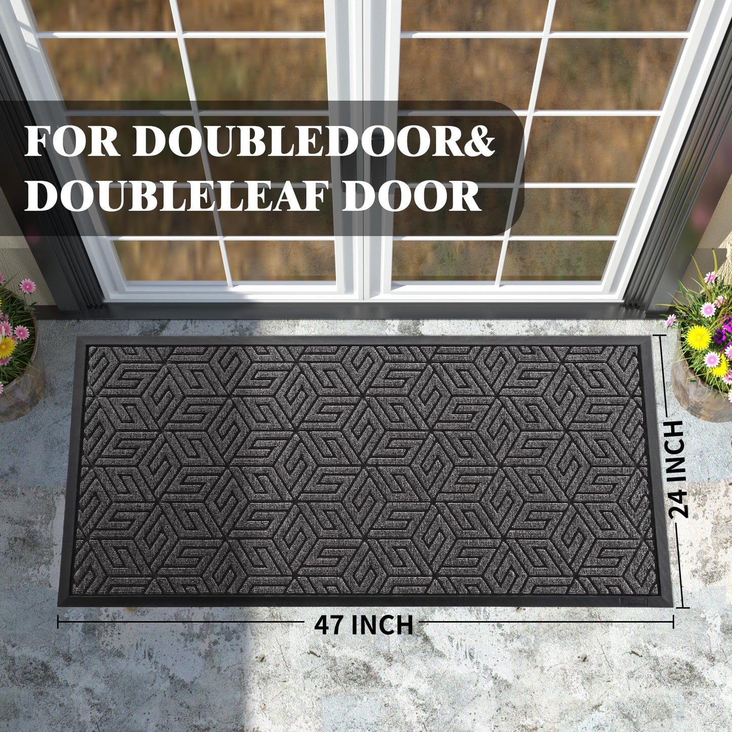 Yimobra Sturdy Front Entrance Door Mat, Heavy Duty Outdoor Indoor Doormat Entryway Floor Mat, Non Slip Rubber Backing, Easy Clean Shoe Scraper, Waterproof, Patio, Lawn, 17x29.5 Inch, Black