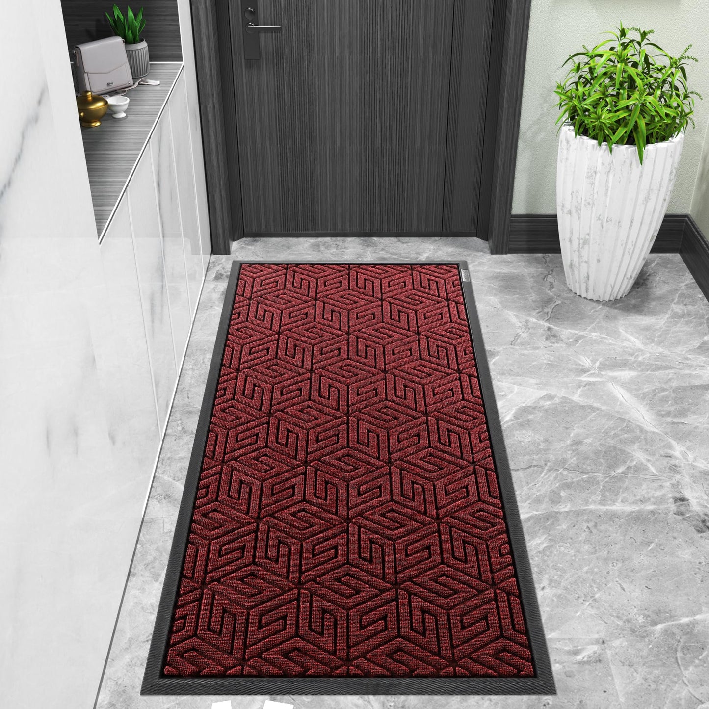 Yimobra Sturdy Front Entrance Door Mat, Heavy Duty Outdoor Indoor Doormat Entryway Floor Mat, Non Slip Rubber Backing, Easy Clean Shoe Scraper, Waterproof, Patio, Lawn, 17x29.5 Inch, Black