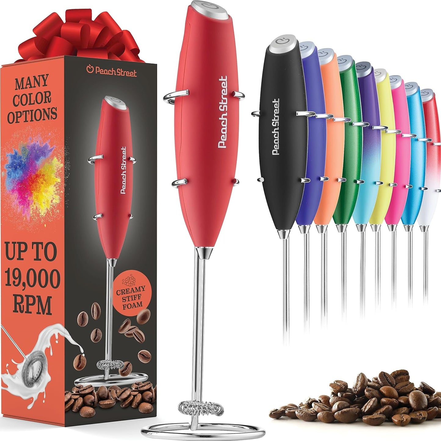 Powerful Handheld Milk Frother, Mini Milk Frother Wand, Battery Operated Stainless Steel Drink Mixer - Milk Frother Stand for Milk Coffee, Lattes, Cappuccino, Frappe, Matcha, Hot Chocolate. Great Gift