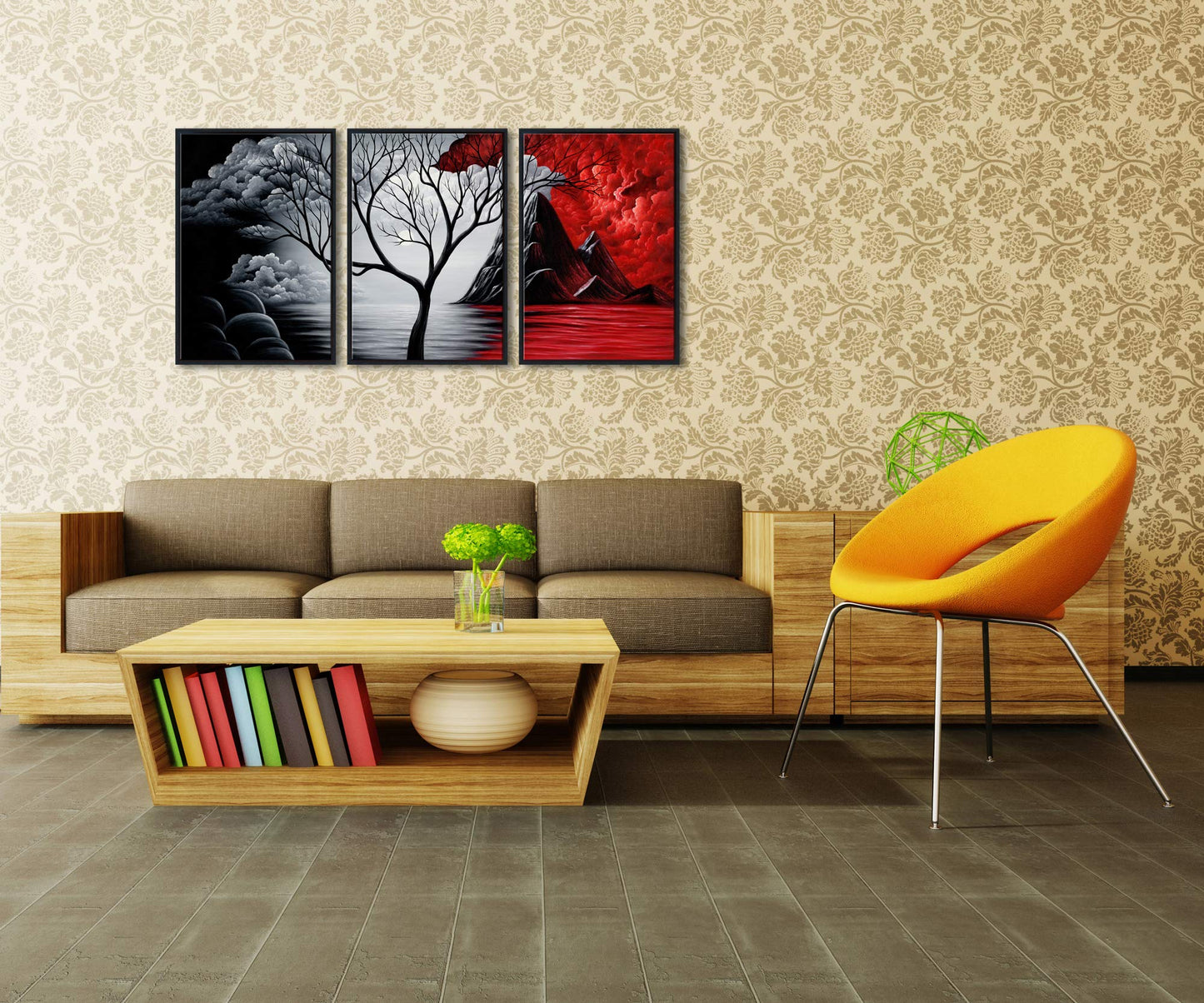 Wieco Art The Cloud Tree 3 Panels Modern Giclee Canvas Prints Artwork Abstract Seascape Paintings Reproduction Sea Beach Pictures Printed on Canvas Wall Art for Home Decorations Wall Decor