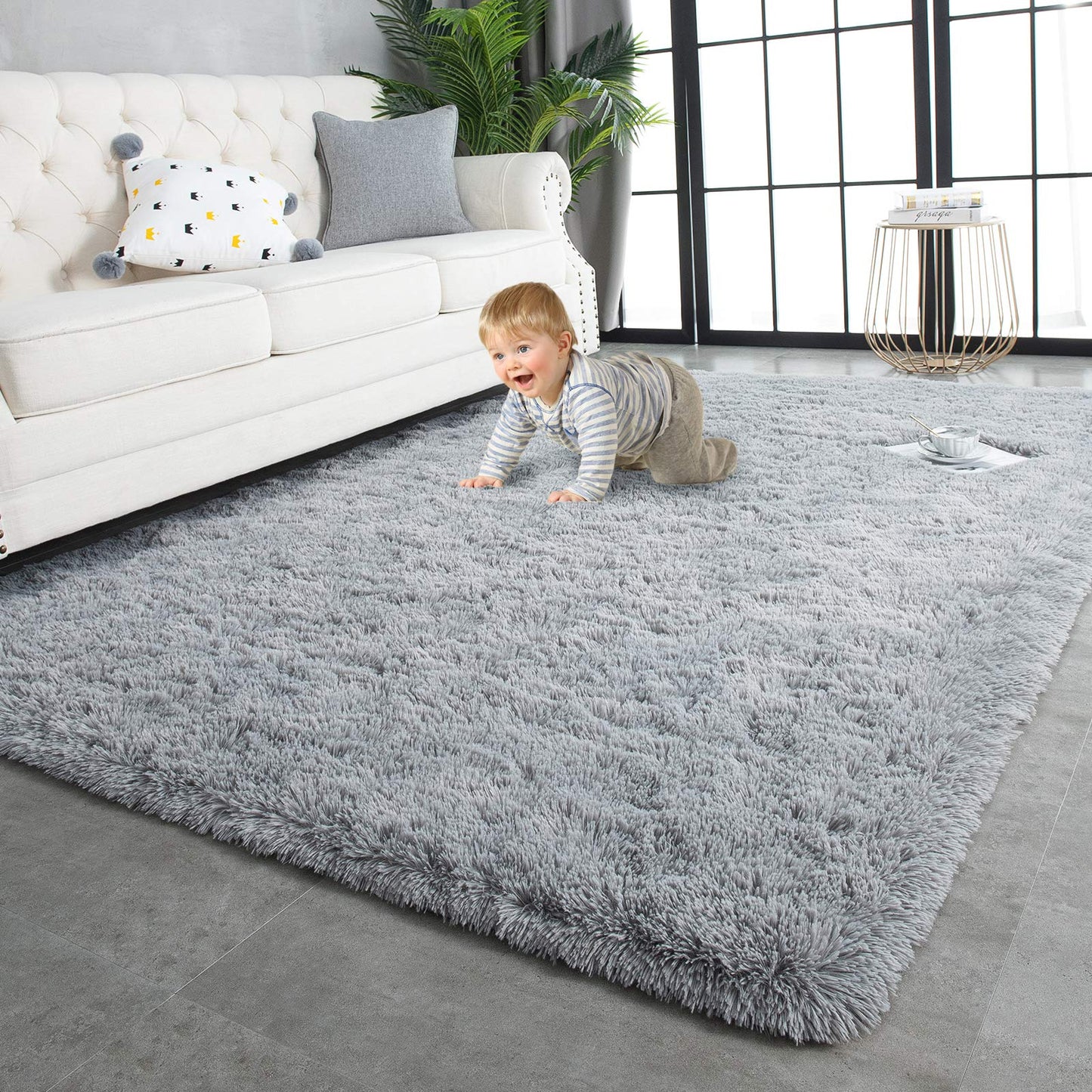 TWINNIS Super Soft Shaggy Rugs Fluffy Carpets, 4x5.9 Feet, Indoor Modern Plush Area Rugs for Living Room Bedroom Kids Room Nursery Home Decor, Upgrade Anti-Skid Rectangular Fuzzy Rug, Black