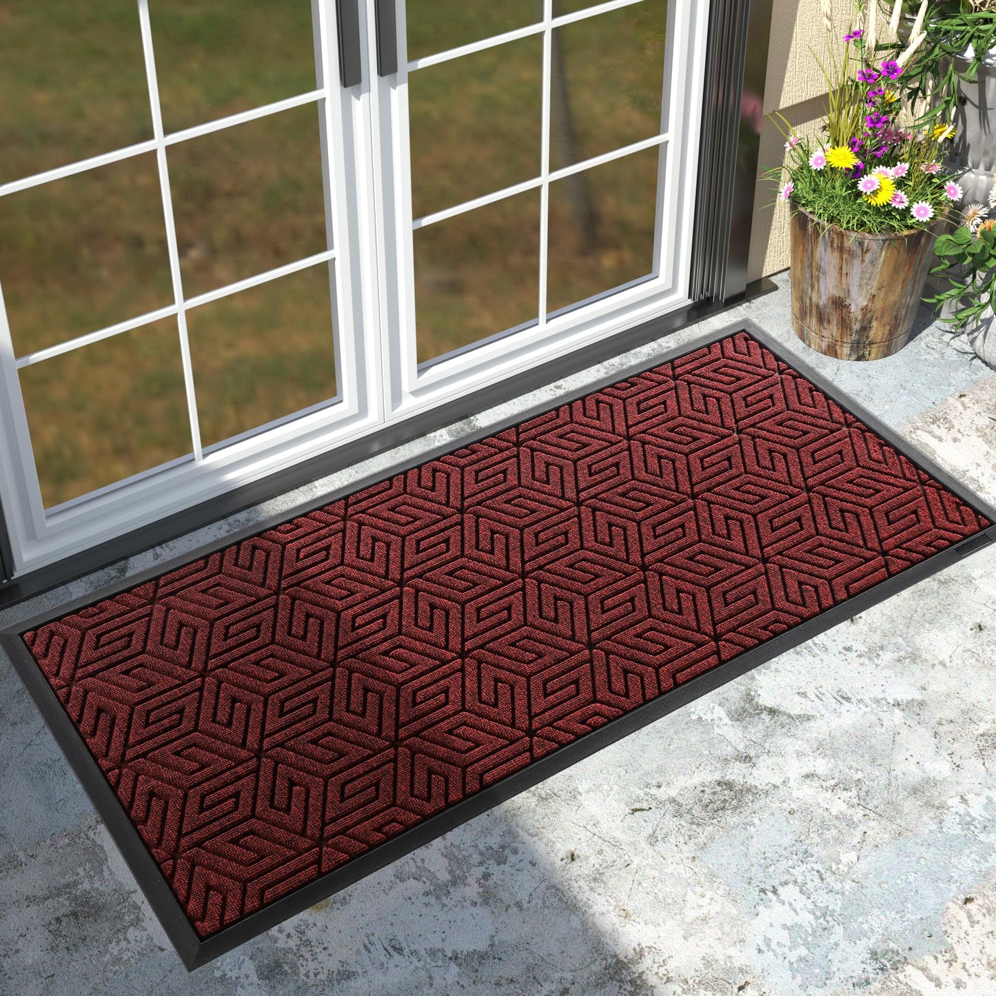 Yimobra Sturdy Front Entrance Door Mat, Heavy Duty Outdoor Indoor Doormat Entryway Floor Mat, Non Slip Rubber Backing, Easy Clean Shoe Scraper, Waterproof, Patio, Lawn, 17x29.5 Inch, Black