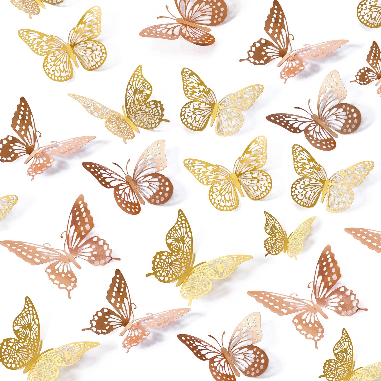 SAOROPEB 3D Butterfly Wall Decor 48 Pcs 4 Styles 3 Sizes, Gold Butterfly Decorations for Butterfly Birthday Decorations Butterfly Party Decorations Cake Decorations, Removable Stickers (Gold)