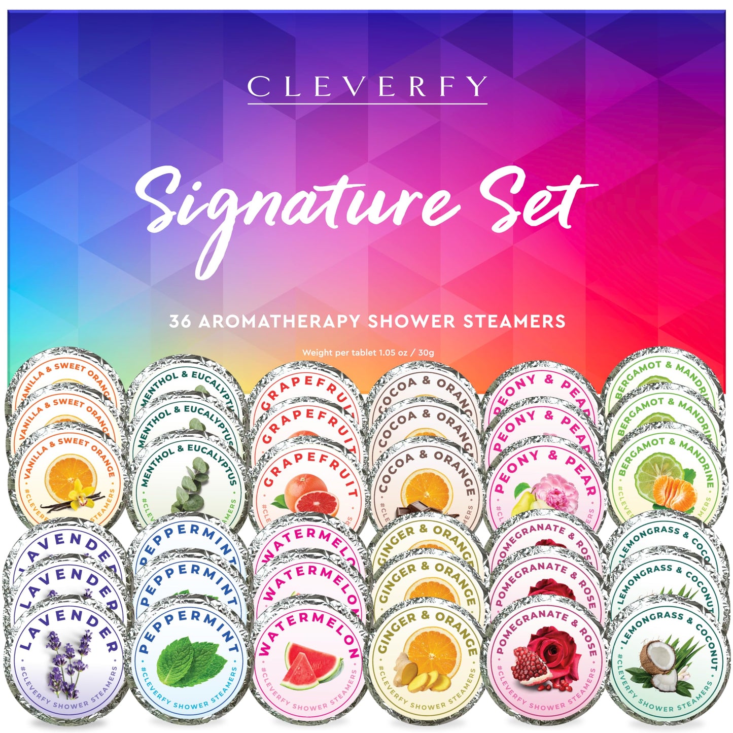 Cleverfy Shower Steamers Aromatherapy - Variety Pack of 6 Shower Bombs with Essential Oils. Personal Care and Relaxation Birthday Gifts for Women and Men. Purple Set