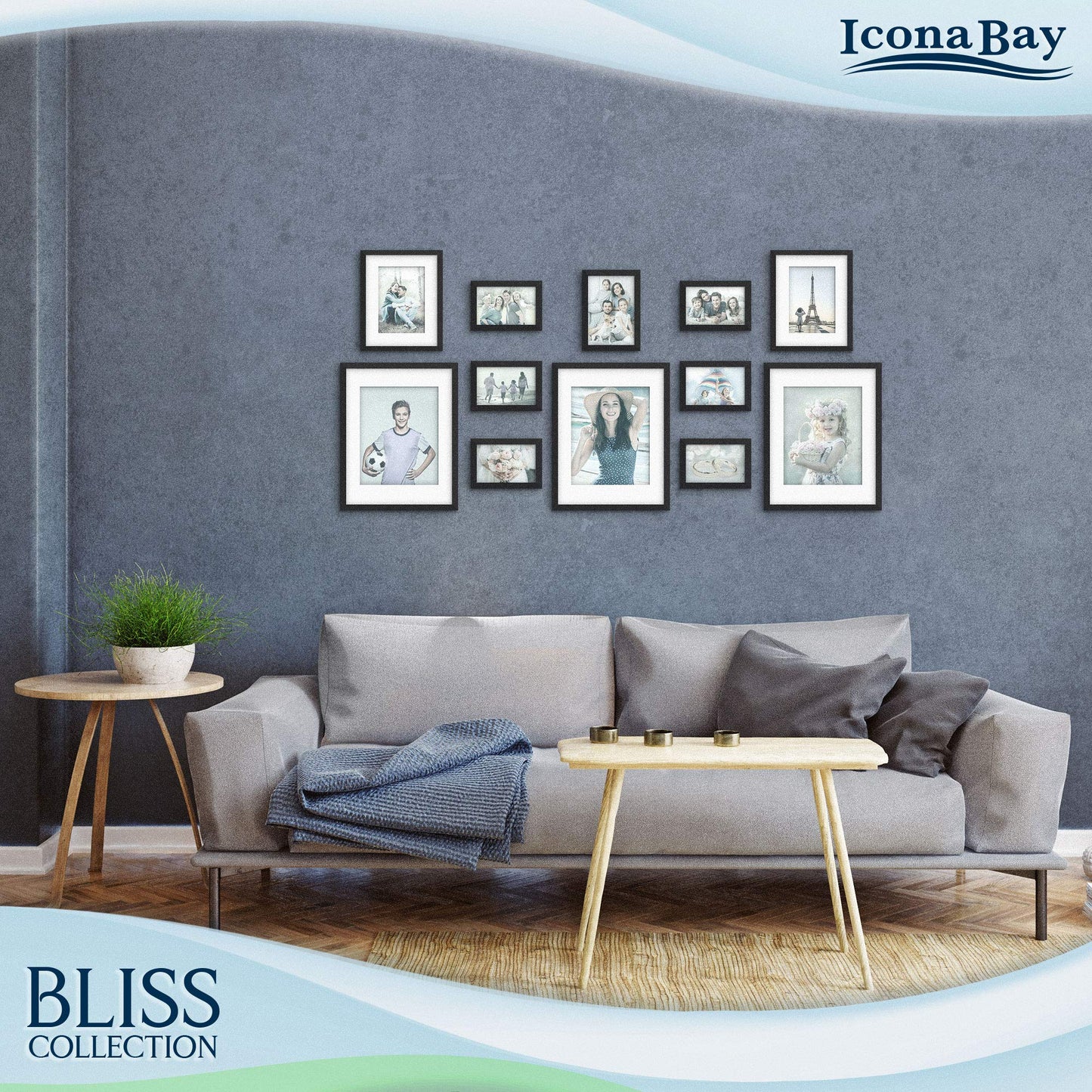 Icona Bay 5x7 Black Picture Frame, Modern Style Wood Composite Frame, Table Top or Wall Mount, Bliss Collection