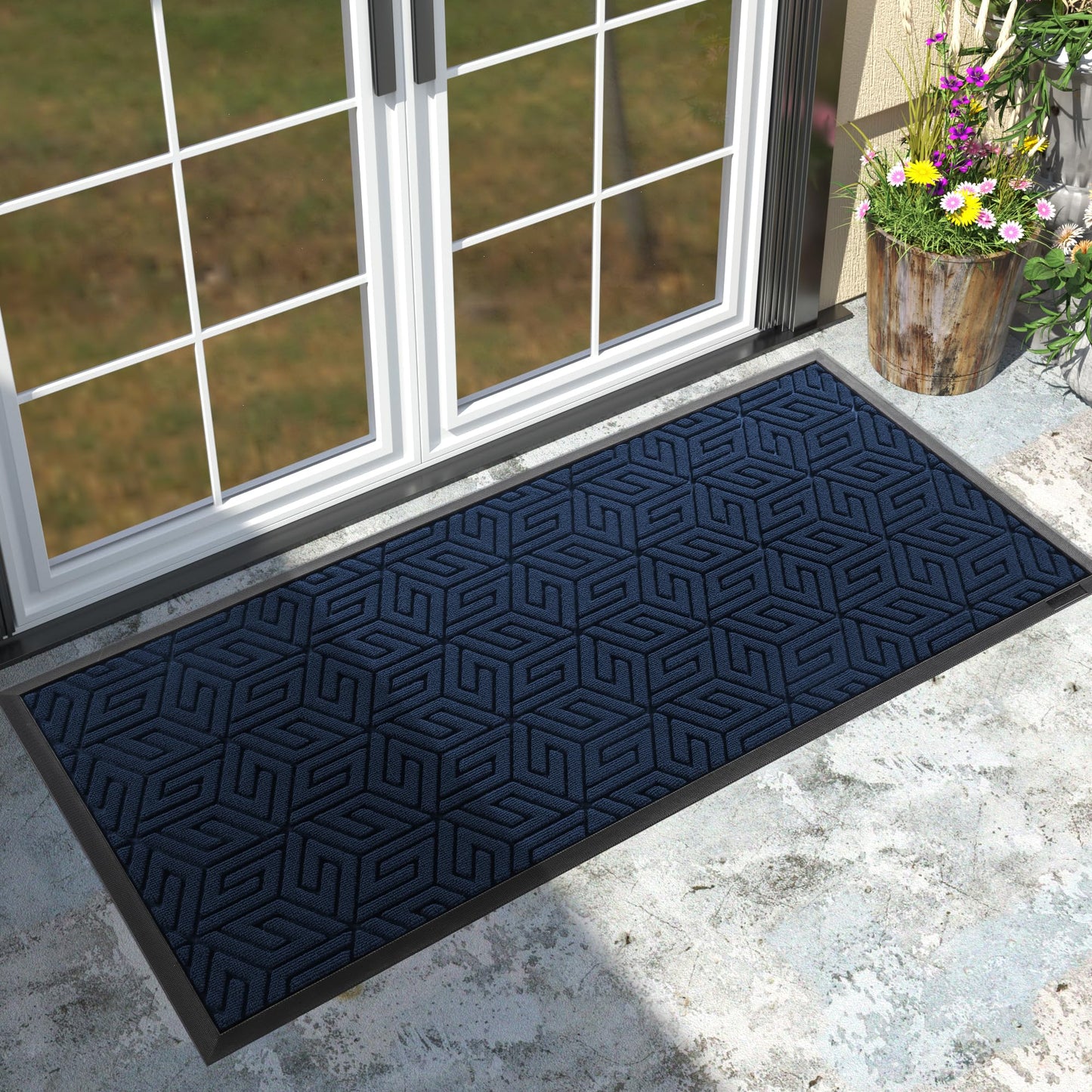 Yimobra Sturdy Front Entrance Door Mat, Heavy Duty Outdoor Indoor Doormat Entryway Floor Mat, Non Slip Rubber Backing, Easy Clean Shoe Scraper, Waterproof, Patio, Lawn, 17x29.5 Inch, Black