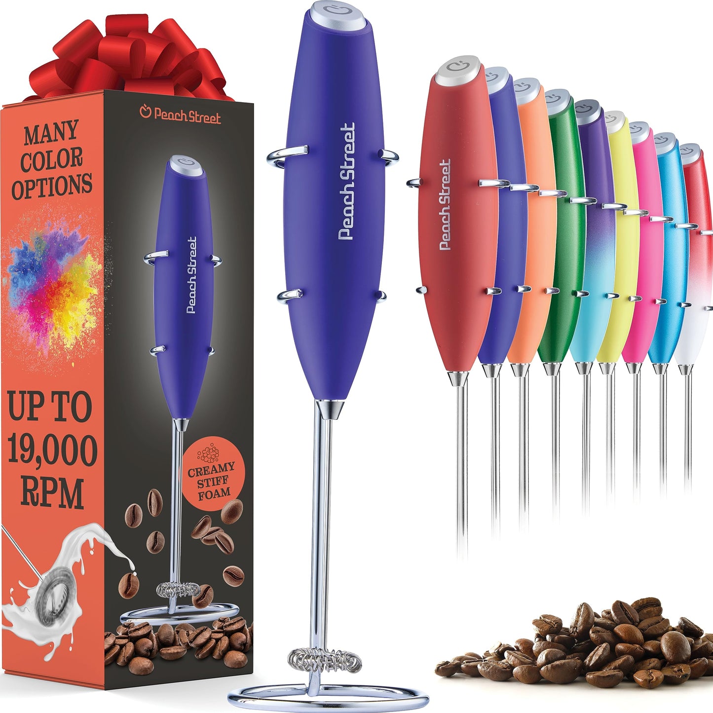 Powerful Handheld Milk Frother, Mini Milk Frother Wand, Battery Operated Stainless Steel Drink Mixer - Milk Frother Stand for Milk Coffee, Lattes, Cappuccino, Frappe, Matcha, Hot Chocolate. Great Gift