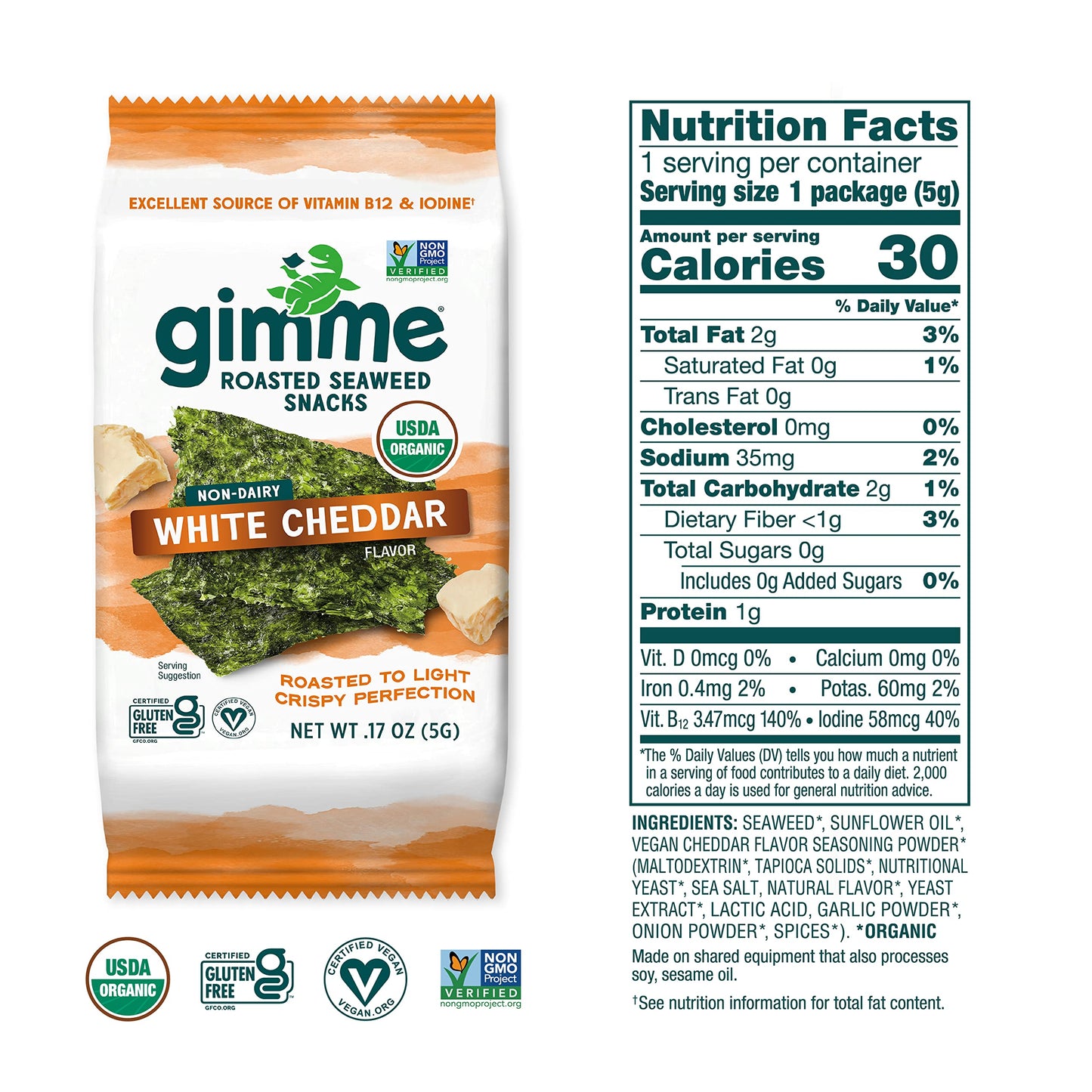 gimMe - Sea Salt Organic Roasted Seaweed Sheets Keto, Vegan, Gluten Free Great Source of Iodine & Omega 3’s Healthy On-The-Go Snack for Kids Adults 6 Count( Pack 1)