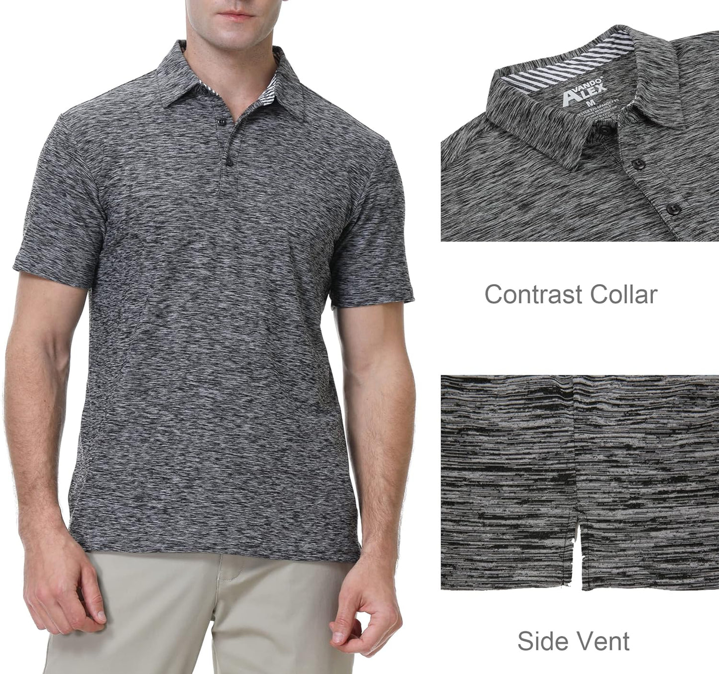 Alex Vando Mens Golf Shirt Moisture Wicking Quick-Dry Short Sleeve Casual Polo Shirts for Men