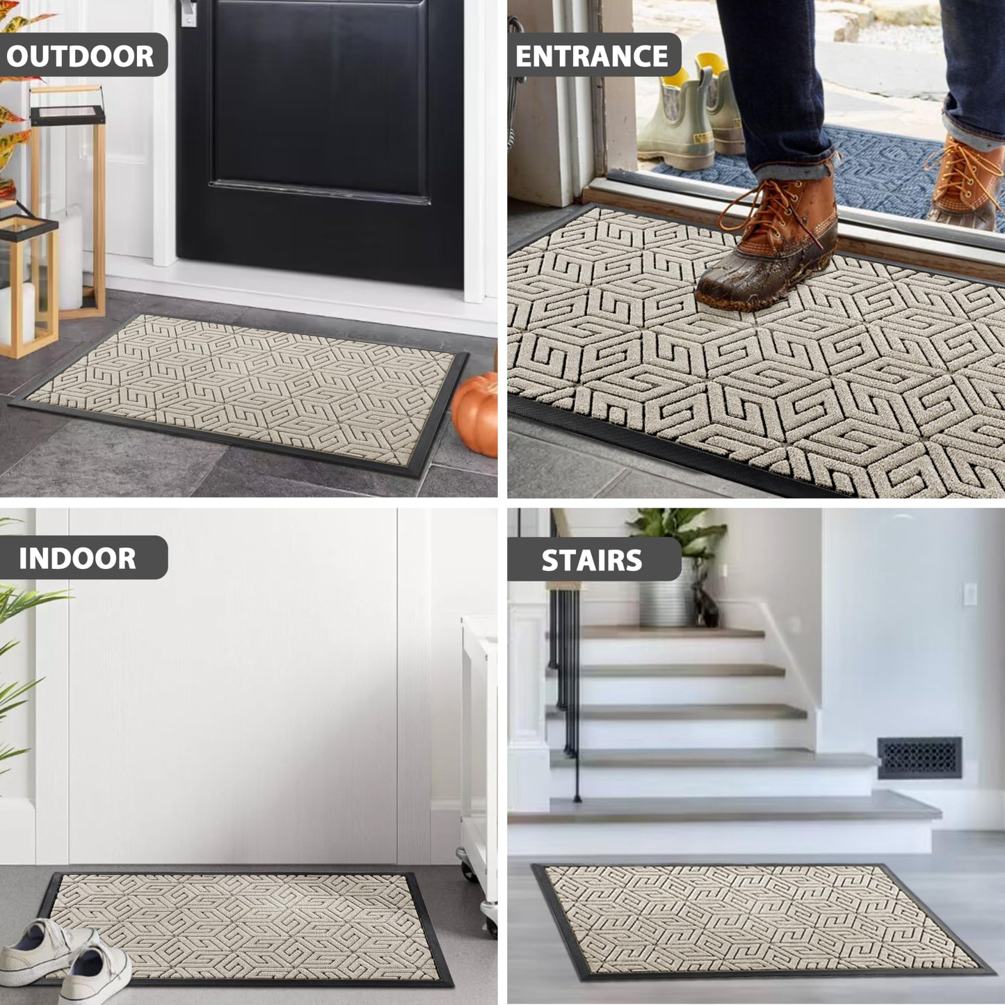 Yimobra Sturdy Front Entrance Door Mat, Heavy Duty Outdoor Indoor Doormat Entryway Floor Mat, Non Slip Rubber Backing, Easy Clean Shoe Scraper, Waterproof, Patio, Lawn, 17x29.5 Inch, Black