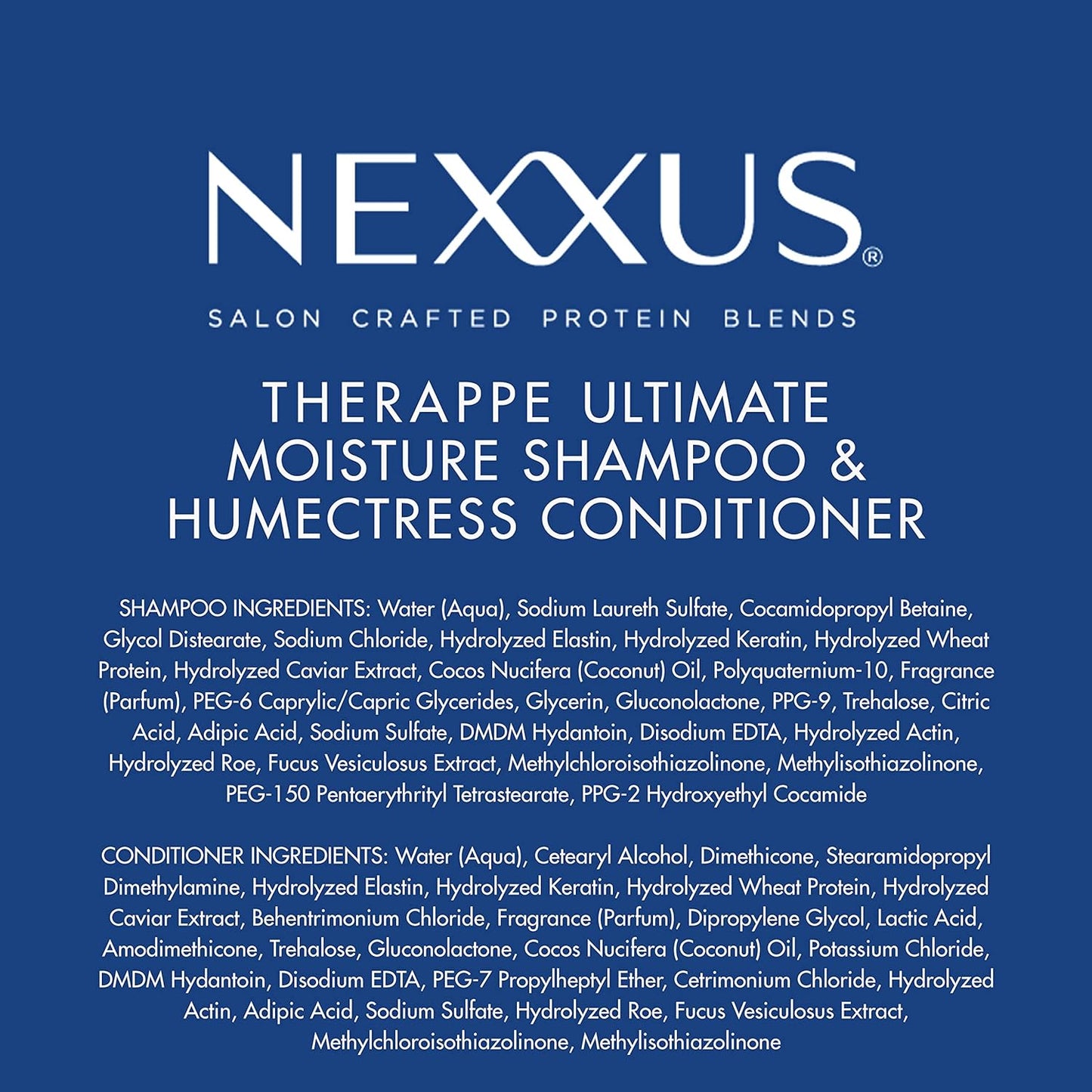 Nexxus Shampoo and Conditioner Therappe Humectress (Set of 2)for Dry Hair Silicone-Free, Moisturizing Caviar Complex and Elastin Protein 33.8 oz