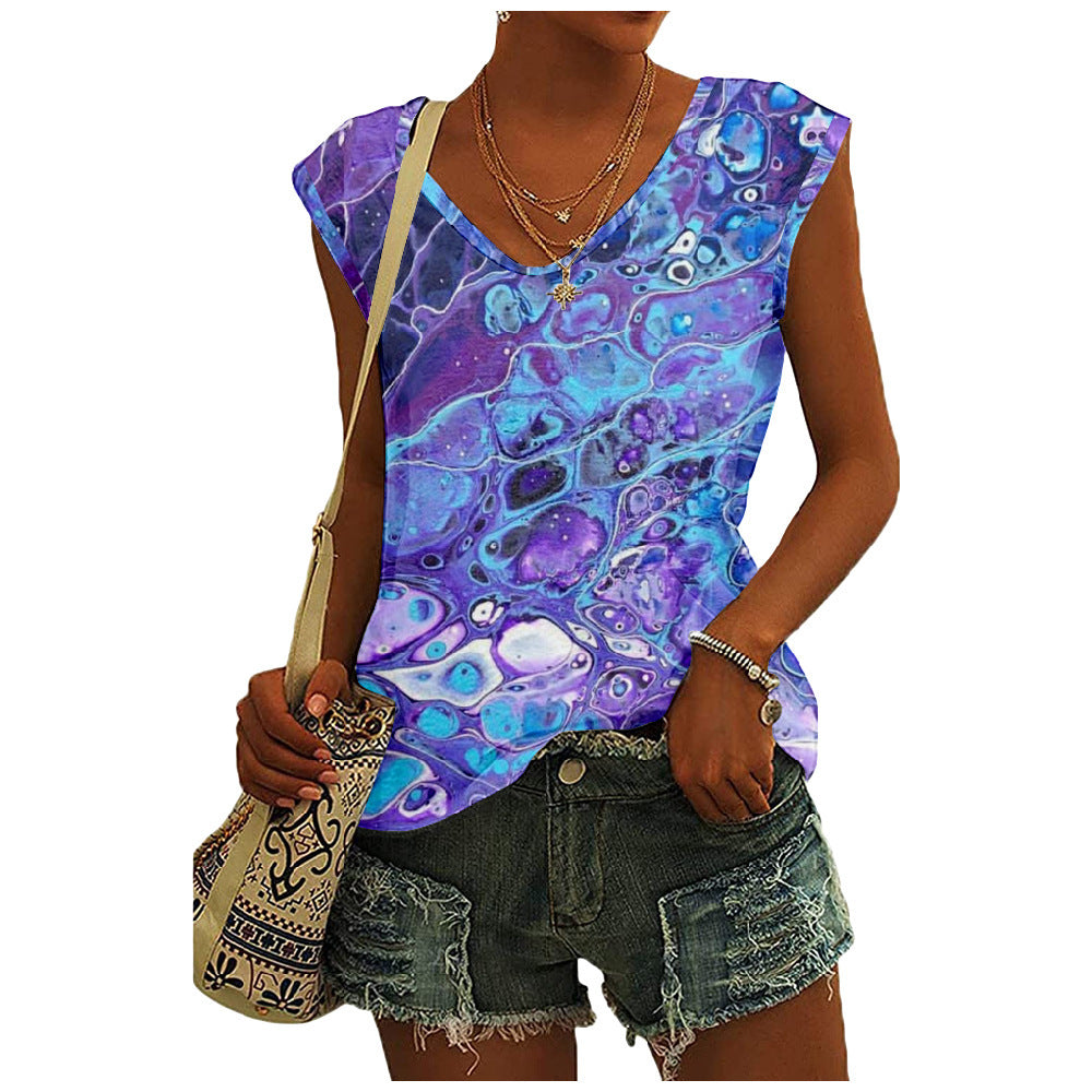 3D Digital Printing Basic Sleeveless V-neck Women's Vest Short Top