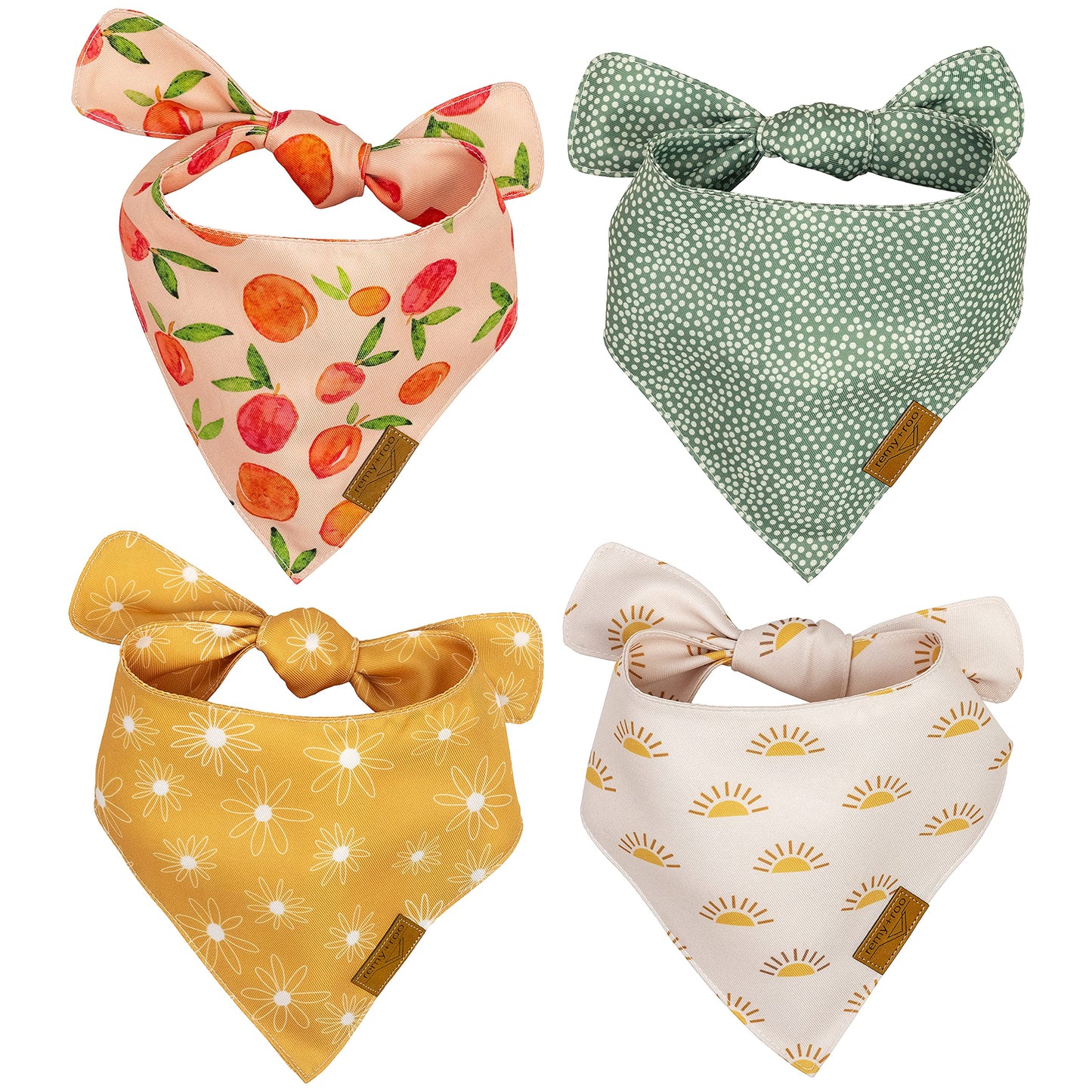 Remy+Roo Large Spring Dog Bandanas - 4 Pack Kathrine Set | Premium Durable Adjustable Polyester Fabric | Patented Shape Girl Dog Bandana, Floral Dog Bandana