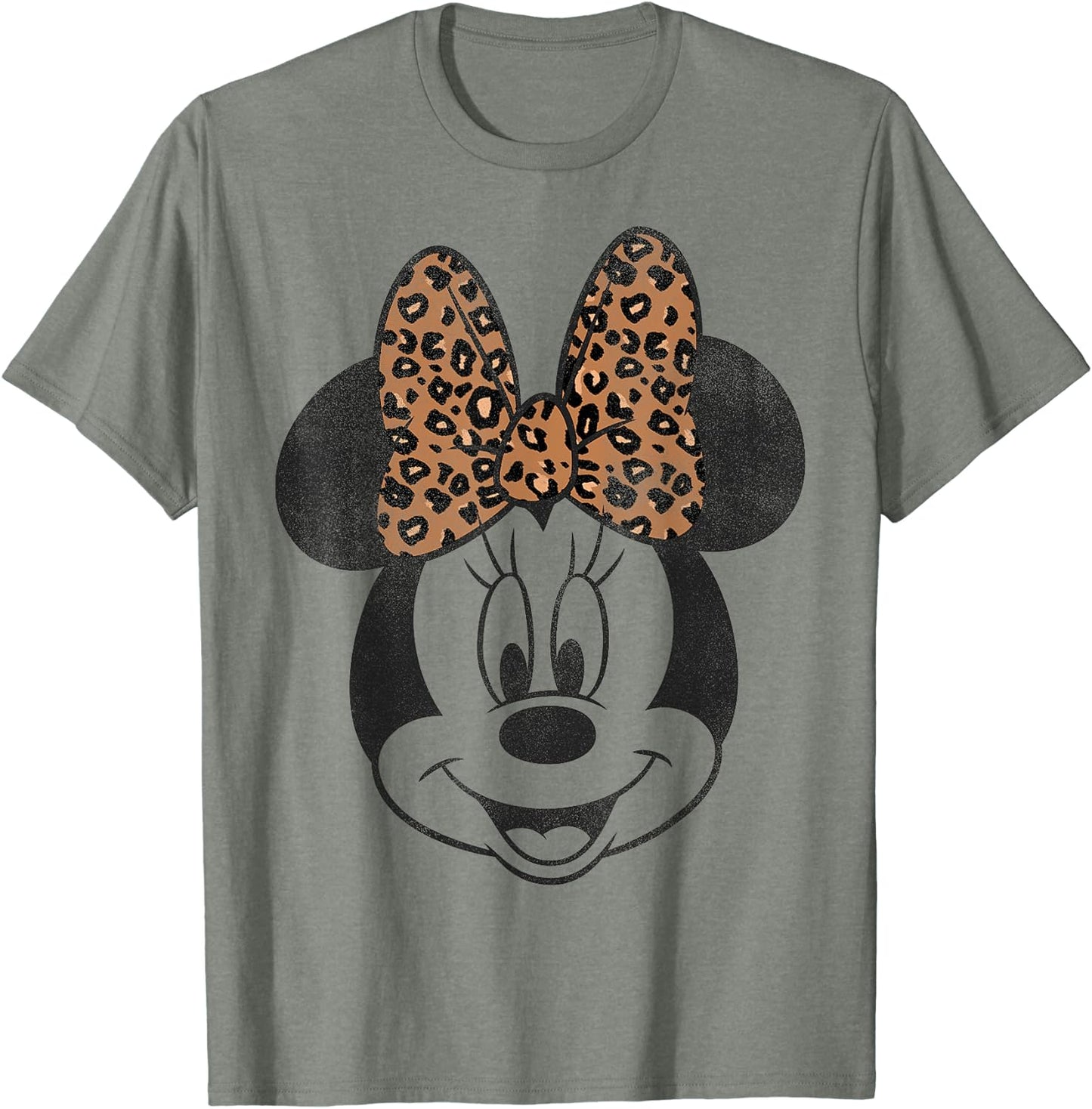 Disney Minnie Mouse Distressed Vintage Leopard Bow Portrait T-Shirt