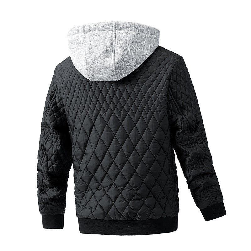 Men's Casual Jacket Quilted Cotton Removable Hood Jacket