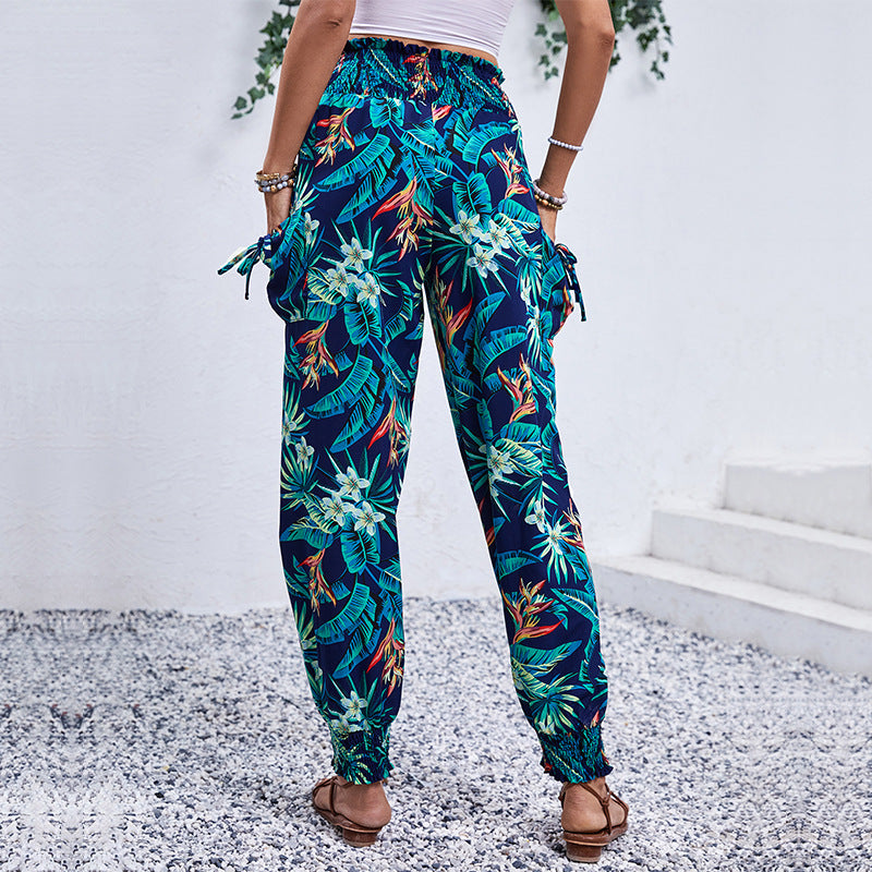 Women's Tropical Printed Ankle-tied Trousers