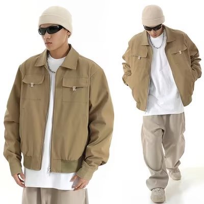 Men's Loose Lapels Zipper Short Work Clothes Coat