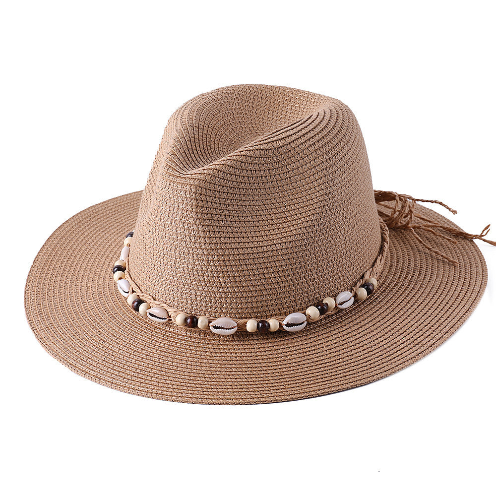 Hat Female Summer Sun Hat Seaside Shell Wooden Bead