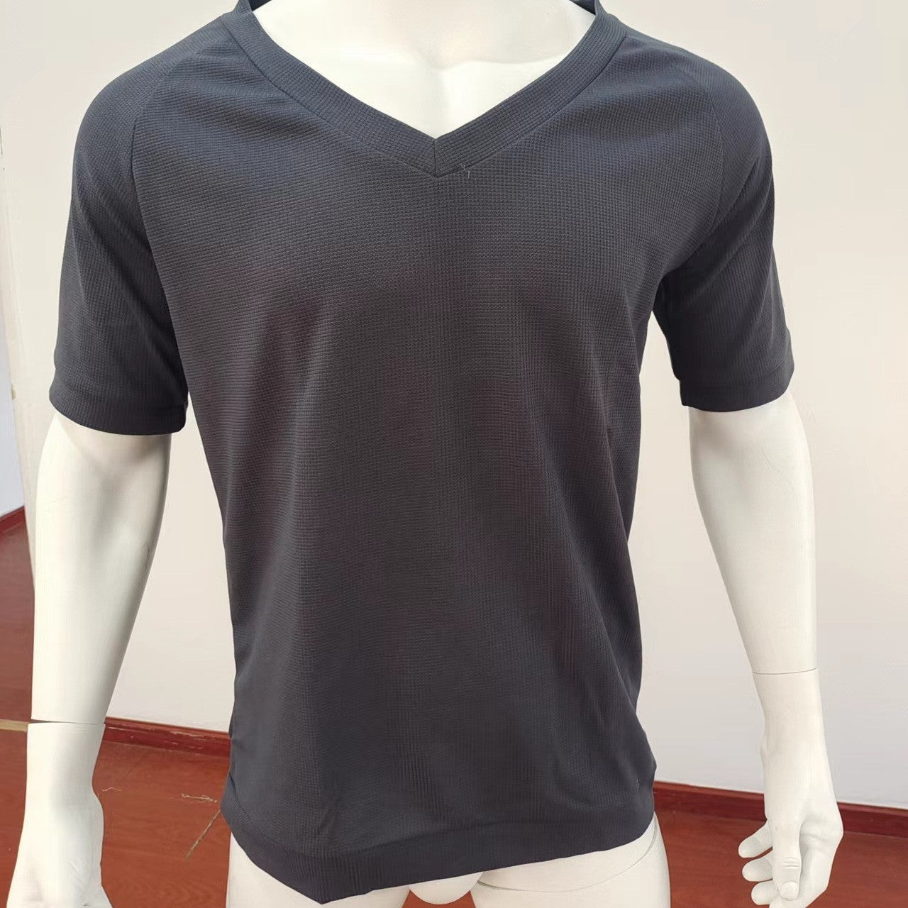 Men's Summer Slim V-neck Solid Color Thin Short Sleeve