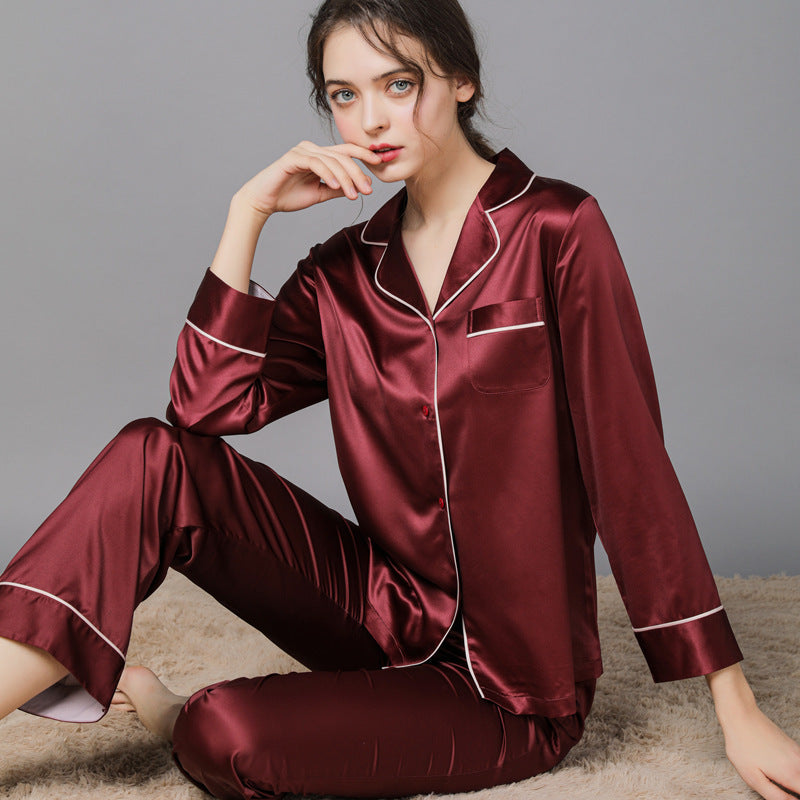 New Spring And Autumn Silk Couple Pajamas For Women