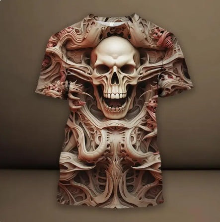 Men's 3D Skull Pattern European Hip Hop Trendy 3D Printed T-shirt