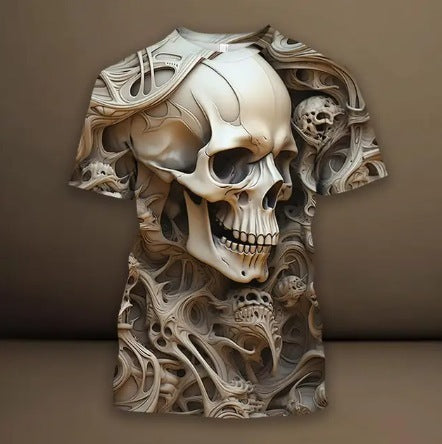 Men's 3D Skull Pattern European Hip Hop Trendy 3D Printed T-shirt