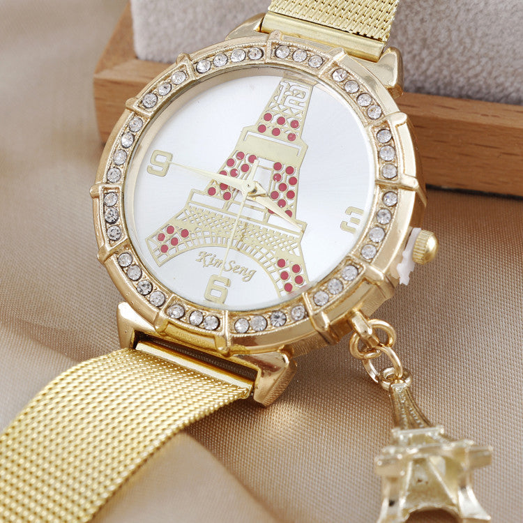 Simple Ladies Fashion Diamond-encrusted Steel Band Casual Gold Watch