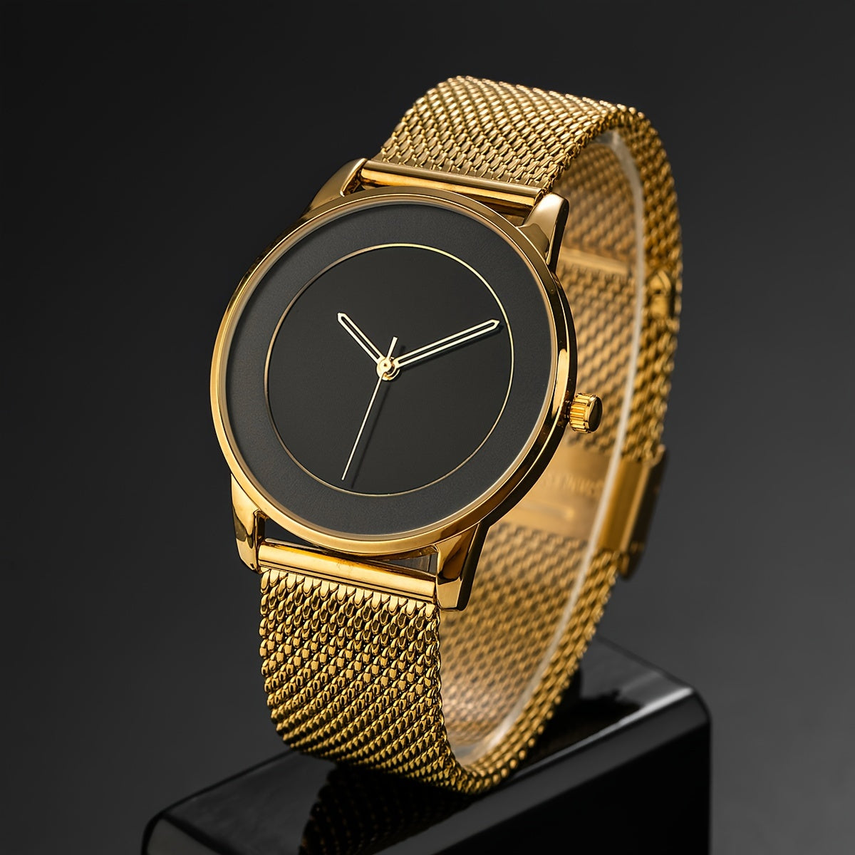 MISSFOX Classic Business Luxury Minimalist Gold Ultra Thin Design Stainless Steel Mesh Mens Watch