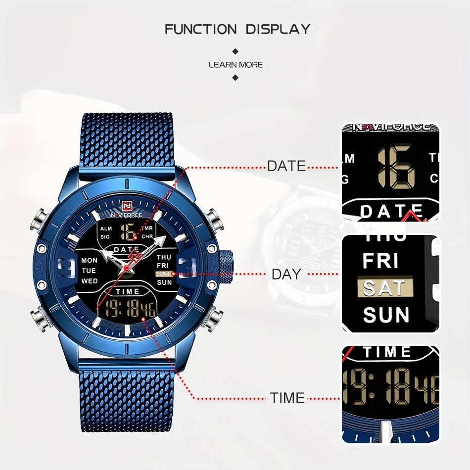 NAVIFORCE Digital Watch Men Waterproof Sports Watches Stainless Steel Military Quartz Clock Wristwatch